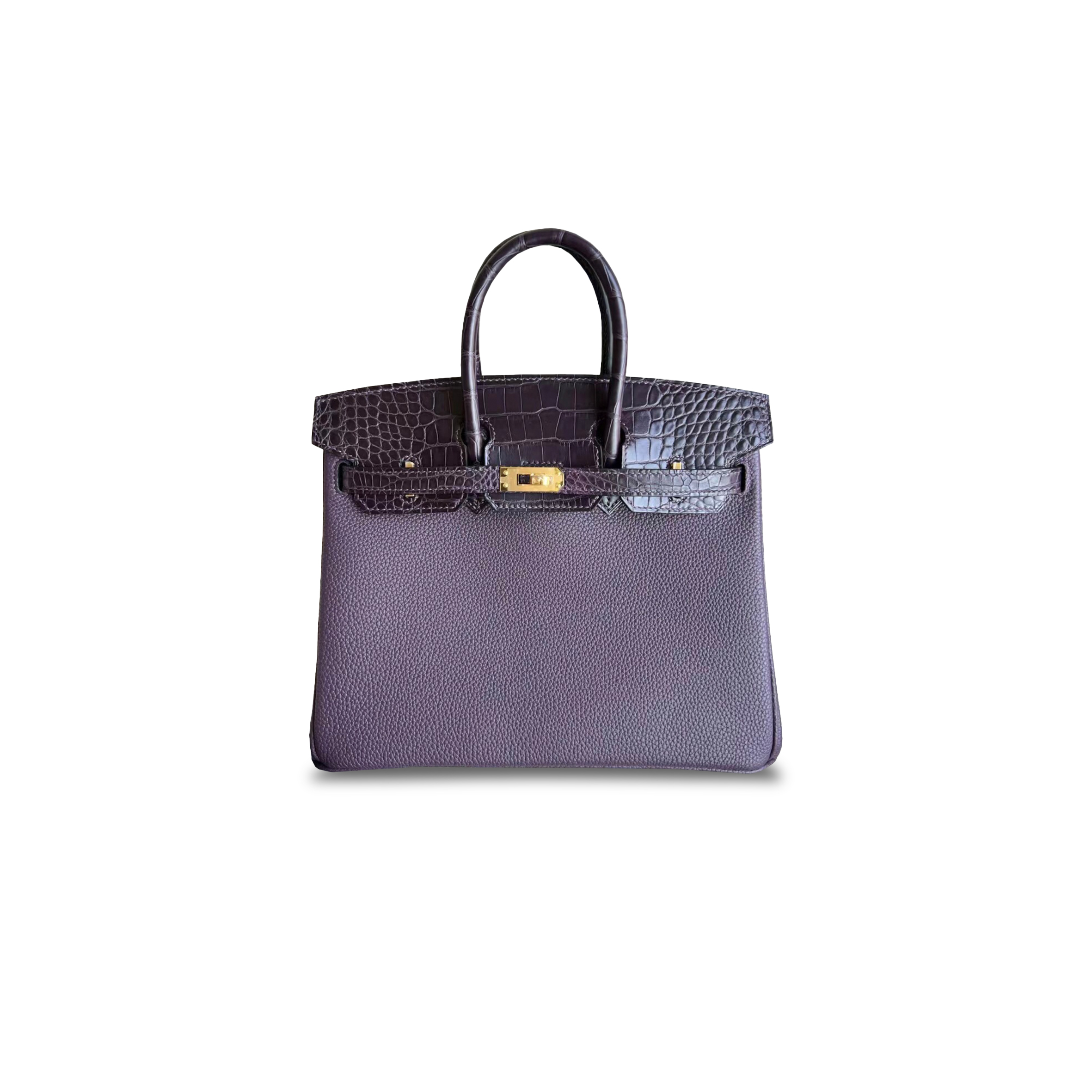 H**mes master birkin 25 crocodile and togo leather grape purple gold buckle h076216cka5 (25*20*13cm)
